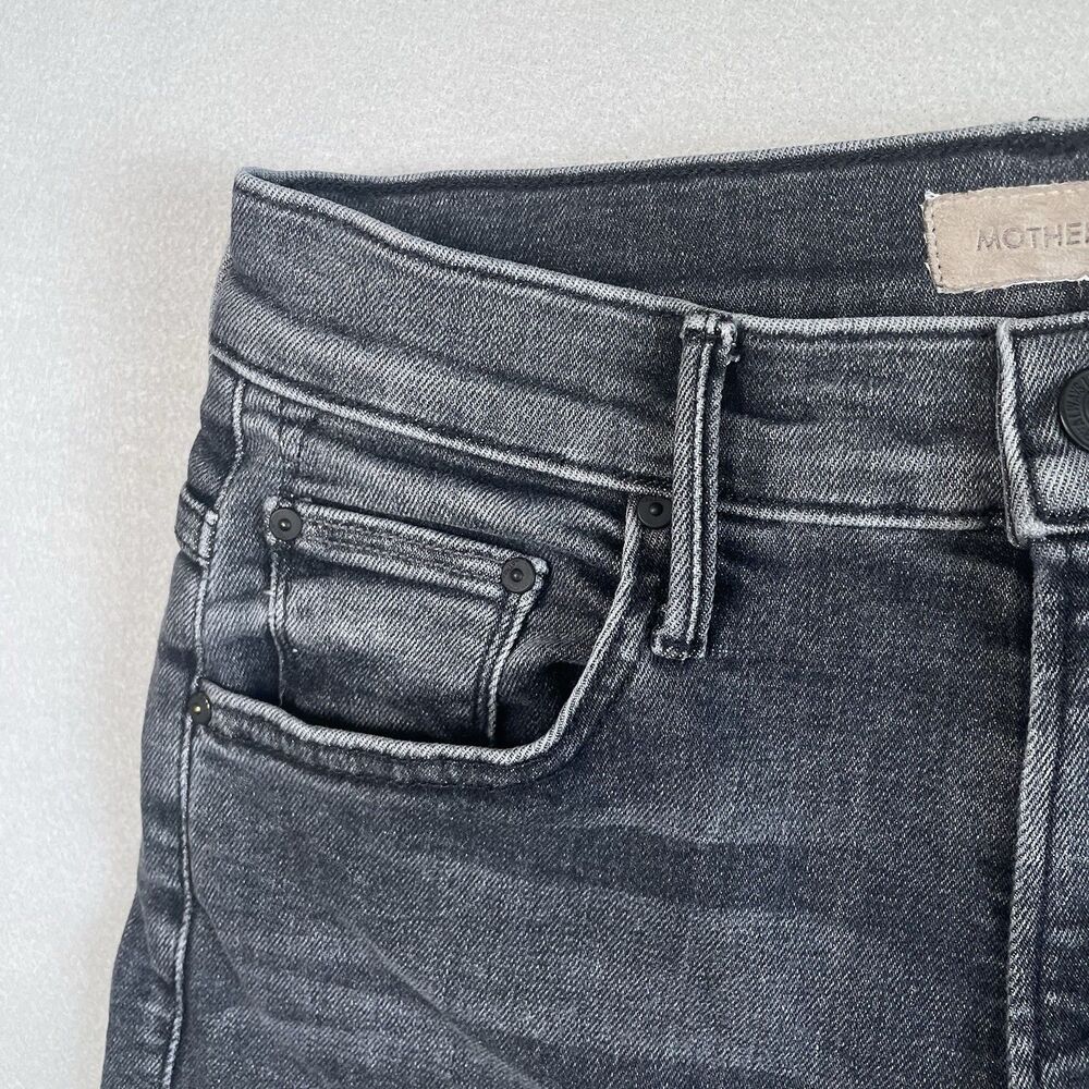 Mother The Insider Crop Step Fray Jeans Black Up In Smoke Wash High Rise ~27 - Picture 10 of 14